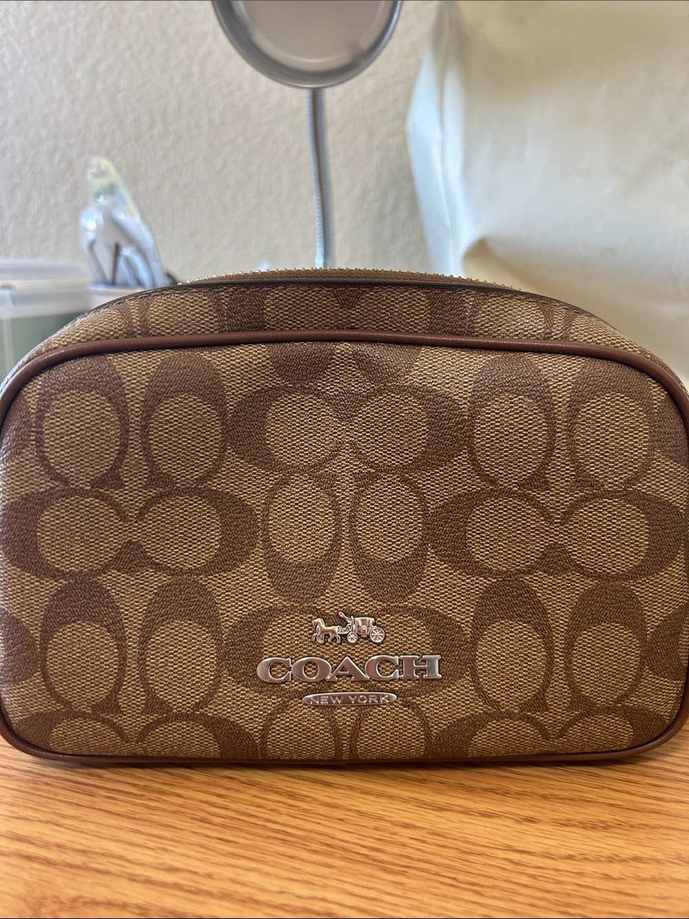 Coach Signature Canvas Belt Bag / Crossbody – Tan Brown – Silver Hardware